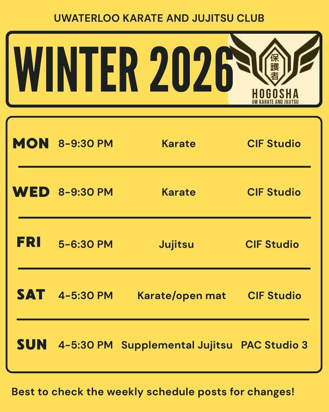 UW Karate & Jujitsu Club Weekly Events