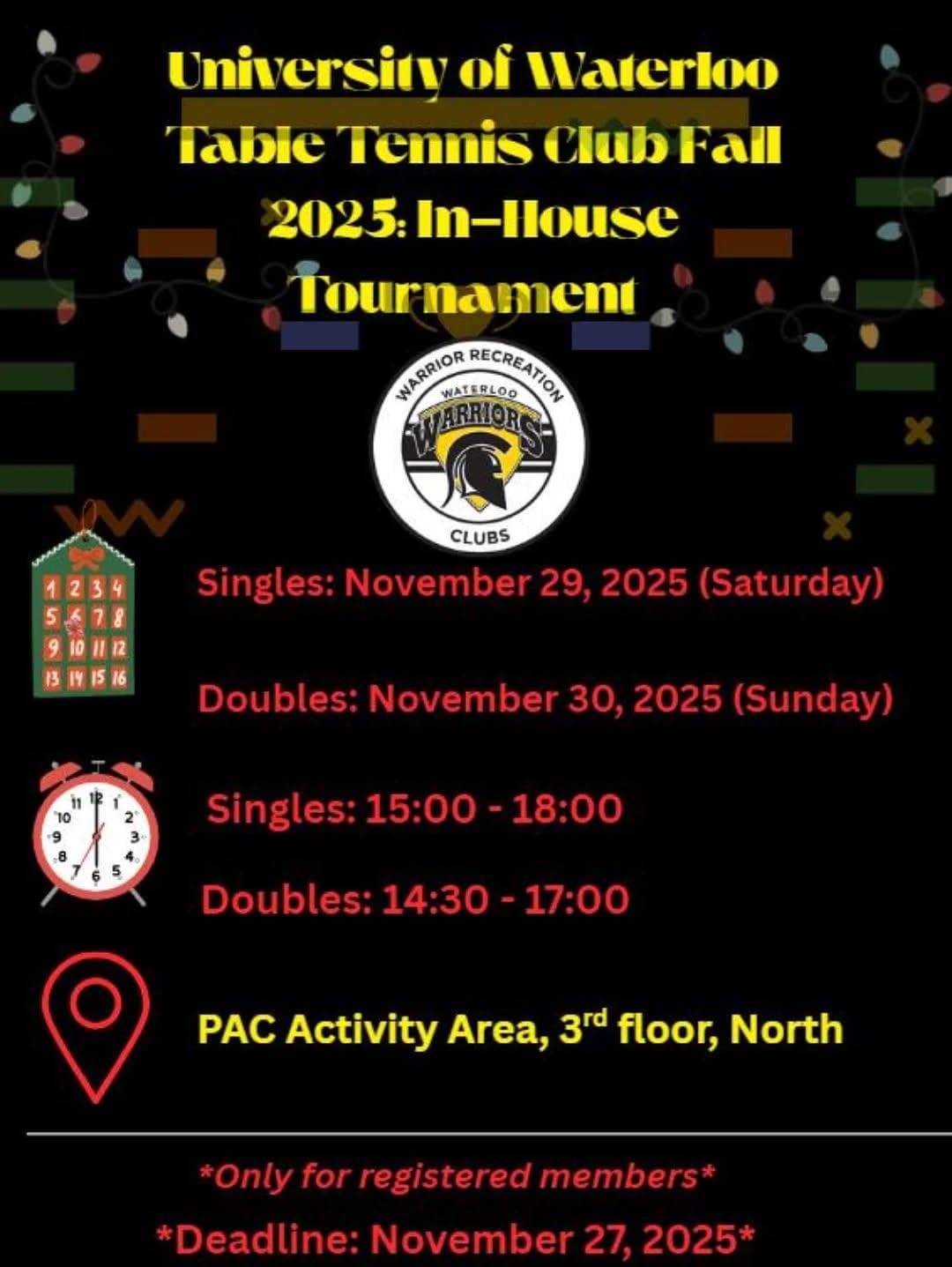 Table Tennis Club Fall 2025 In-House Tournament