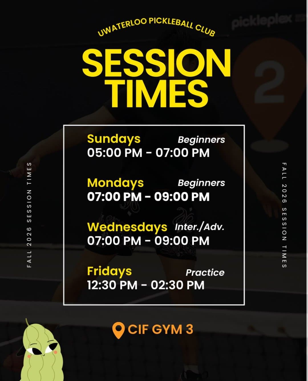 UW Waterloo Pickleball Club Session Times