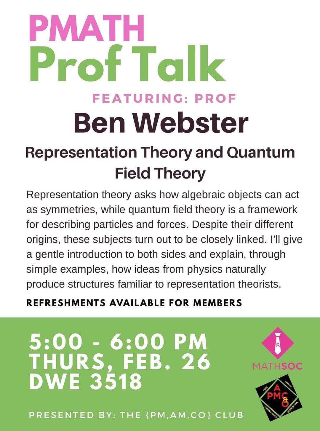 PMATH Prof Talk: Ben Webster