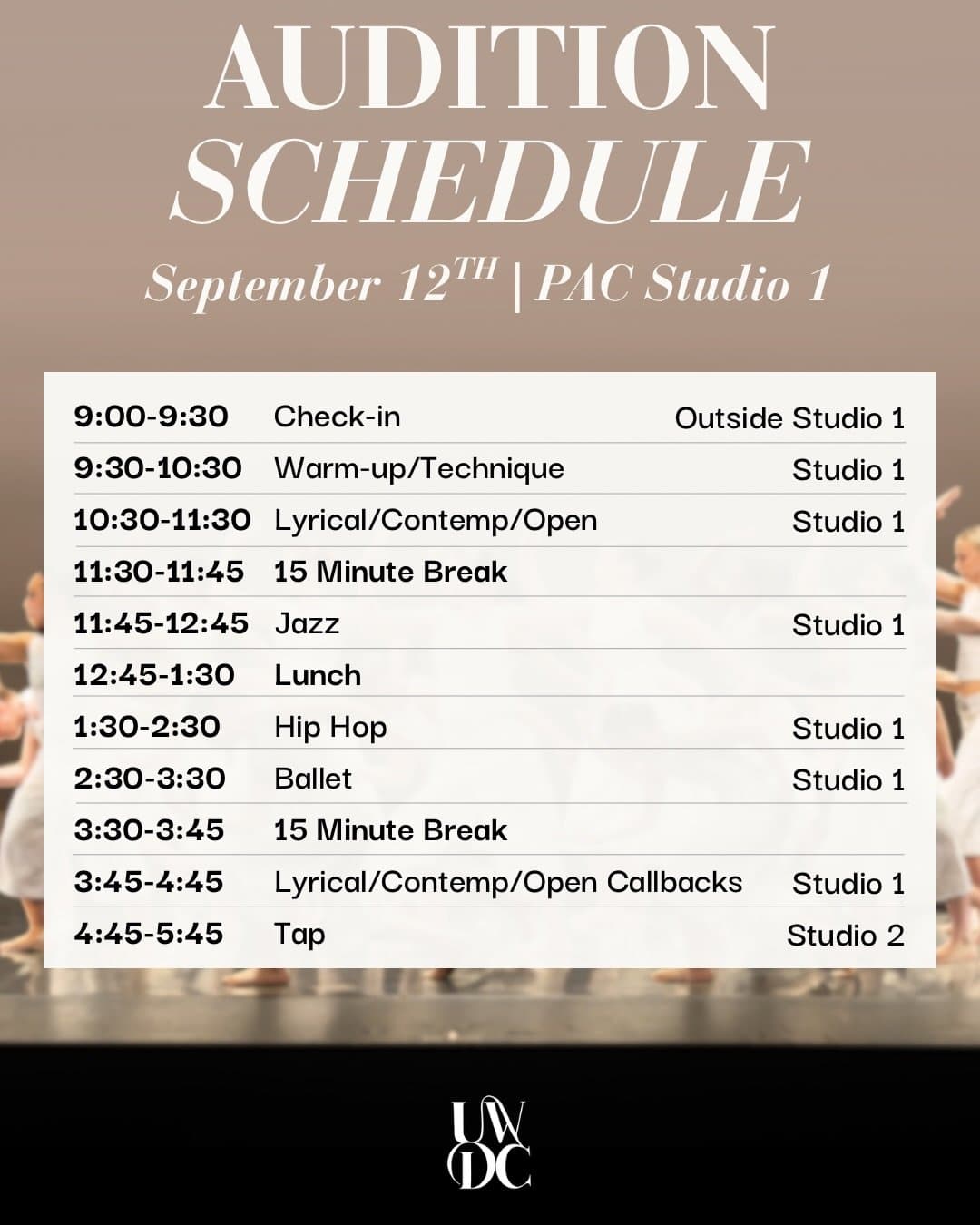 Auditions Schedule - September 12, 2026